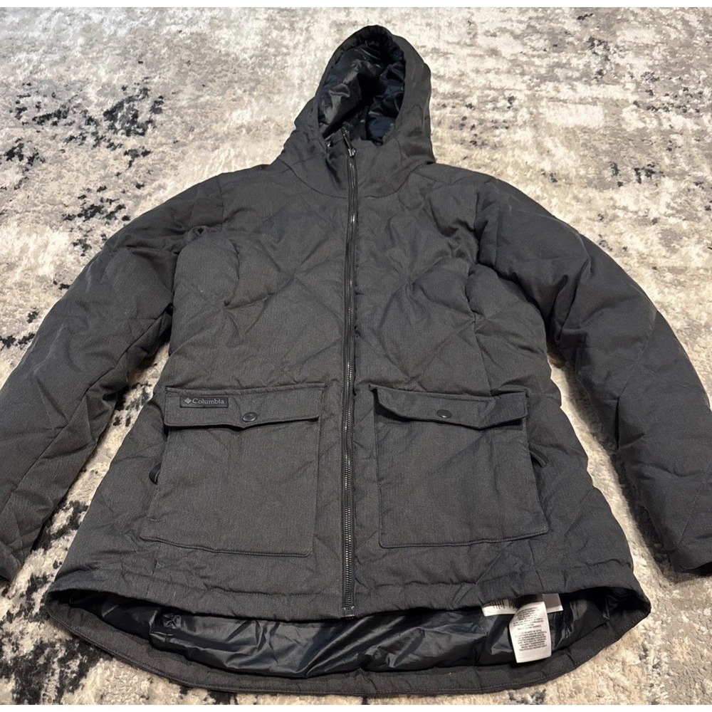 Columbia Coat Lined Good Womens Sz Medium Gray Hooded Jacket
